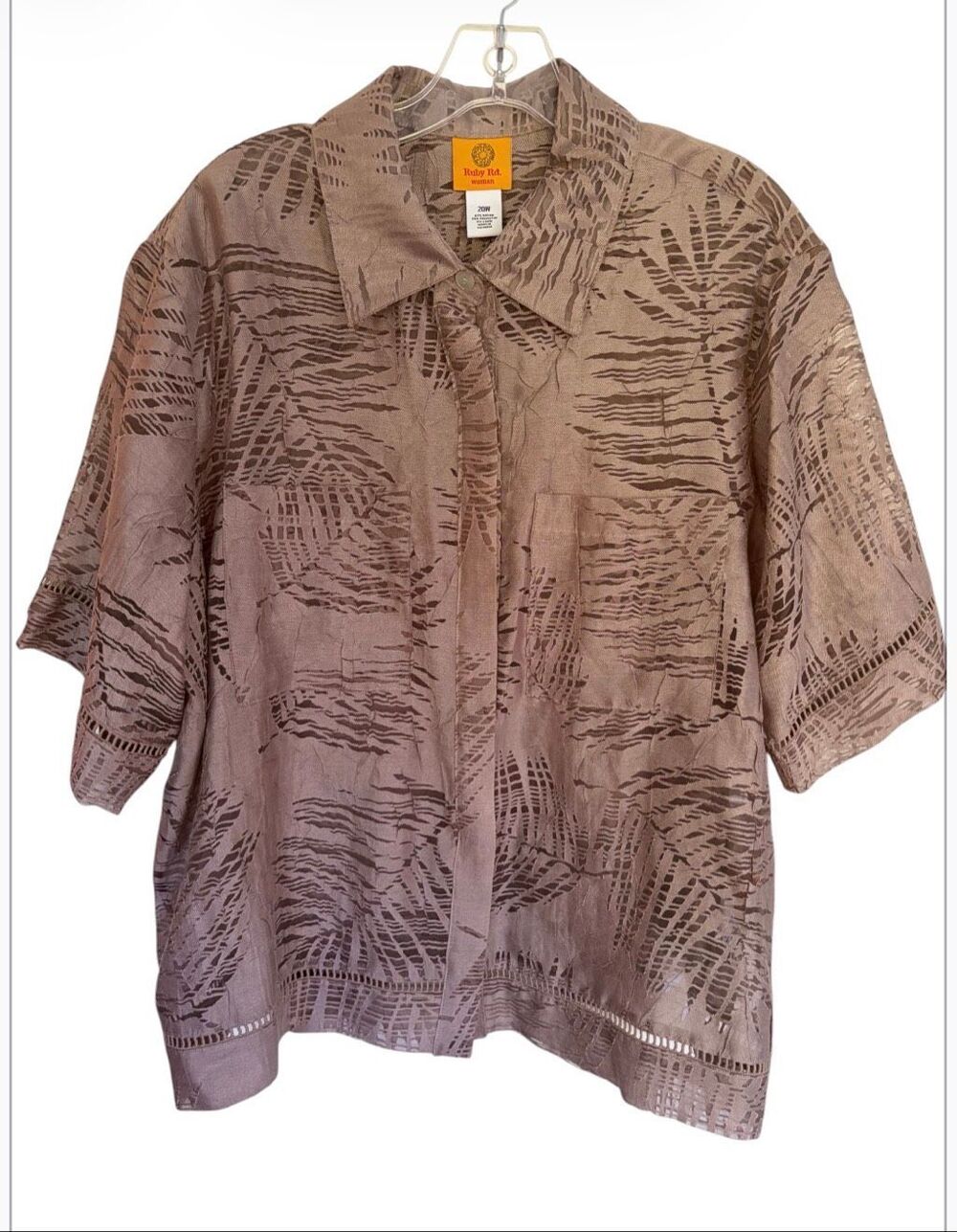 Ruby Rd Taupe Shirt Sleeve Pintuck Shirt Size 20W